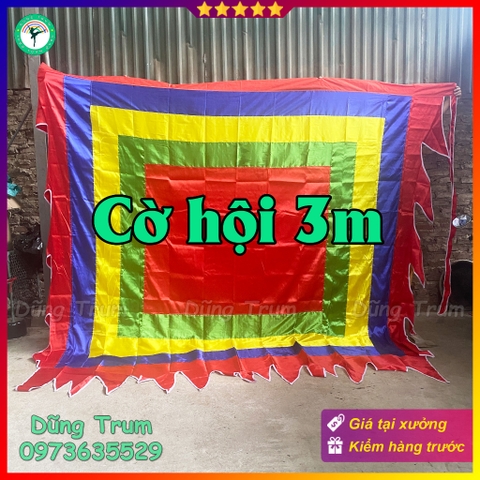 Cờ Thần Ngũ Sắc 3m x 3m Cờ Hội chất liệu vải SaTanh chịu năng mưa tốt