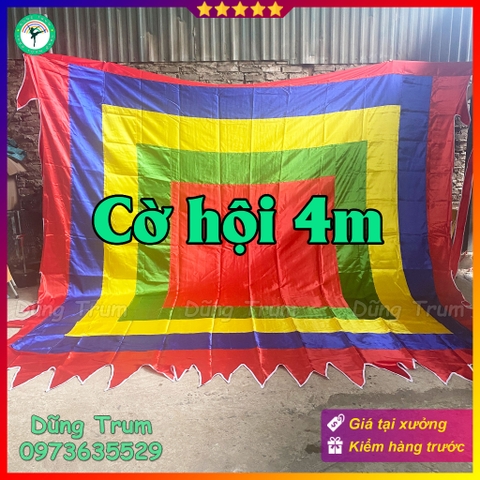 Cờ Thần 4m x 4m Cờ Hội Ngũ Sắc chất liệu SaTanh chịu nắng mưa
