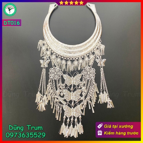 Vòng cổ dân tộc tam hồ điệp chất liệu hợp kim bạc sáng, kiềng dân tộc siêu đẹp DT016