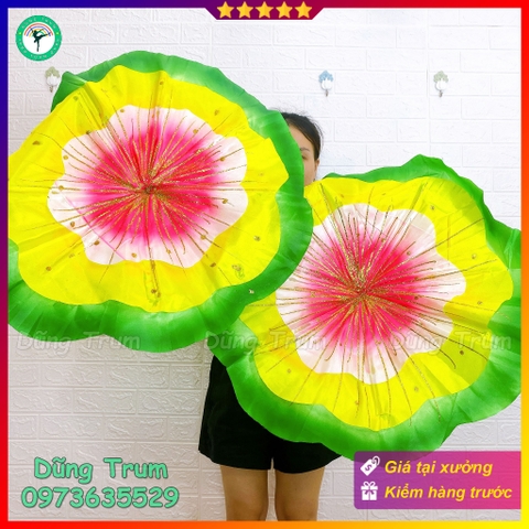 Lá sen múa 3 lớp chất liệu nan sắt mềm vải lụa họa tiết phun kim tuyến biểu diễn văn nghệ