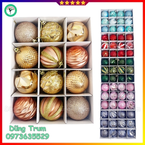 Set Châu trang trí Noel 12 quả đường kính 6cm Decor Giáng Sinh siêu đẹp