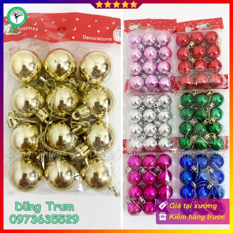 Set 12 quả Châu trang trí Noel đường kính 3cm đủ màu sắc Decor siêu xinh