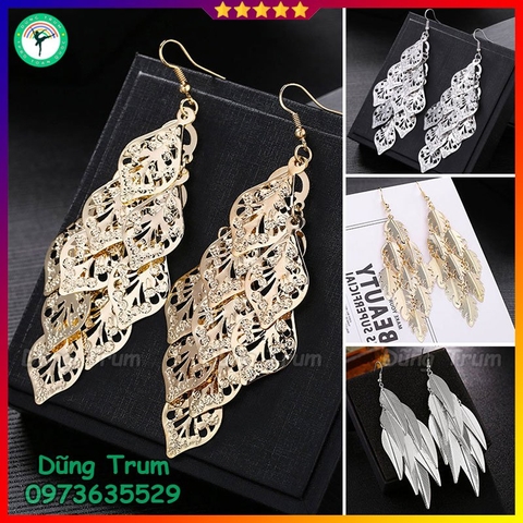 Bông tai dài tua rua cổ trang nhiều kiểu dáng lá, hoa tai tua rua E1