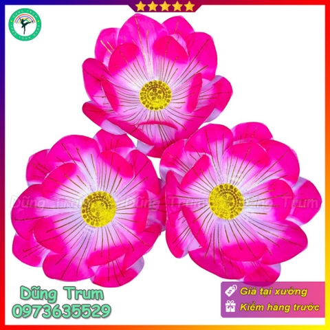 Hoa sen hồng múa biểu diễn chất liệu vải lụa nan sắt có chun dưới đế