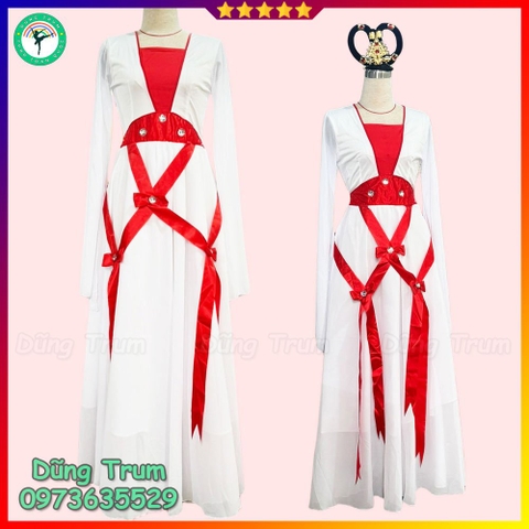 Trang phục hóa trang Hằng Nga cổ trang nơ đỏ, trang phục múa đương đại cho nhóm siêu đẹp