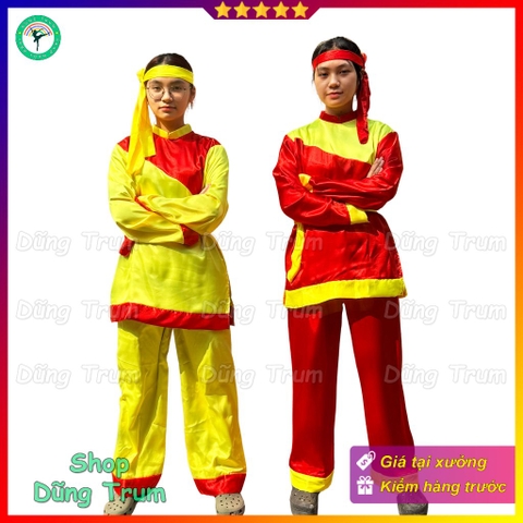 Trang phục trống hội chất vải satanh thoáng mát form rộng thoải mái, bộ trống hội rước kiệu