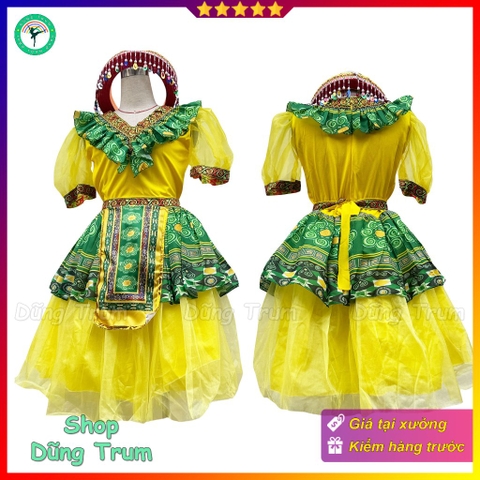 Trang phục dân tộc Mông phối 2 màu xanh vàng, váy dân tộc H'mông