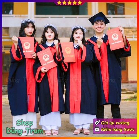 Áo Cử Nhân Cả Mũ Chất Liệu Vải Dâu Mát Đẹp Đầy Đủ Size Từ Tiểu Học Đến Người Lớn