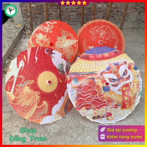 Ô cổ trang họa tiết đặc sắc trang trí Tết, ô trang trí Long Lân Phượng siêu đẹp