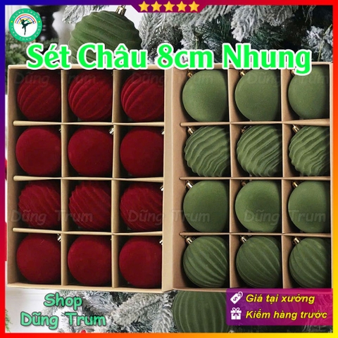 Set Châu Noel VIP 8cm To Đẹp Chất Liệu Nhung Decor Giáng Sinh cực đỉnh