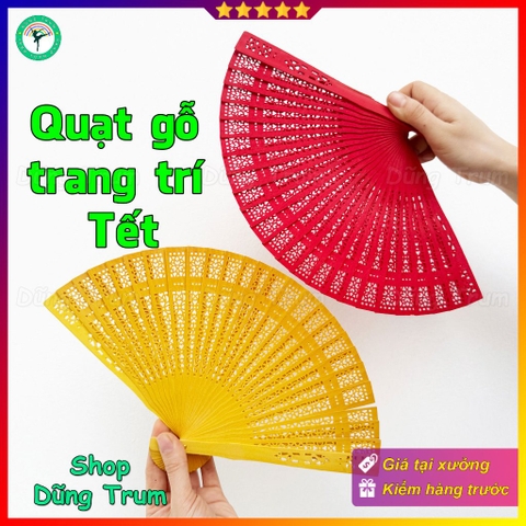Quạt gỗ trang trí Tết, quạt trang trí oản giỏ quà