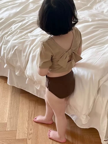 TL - Bộ bơi 2 mảnh nơ be nâu (90-130)