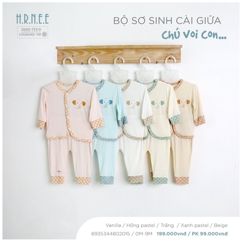 HRNEE - Bộ SS cài giữa chú voi con(0-6M)