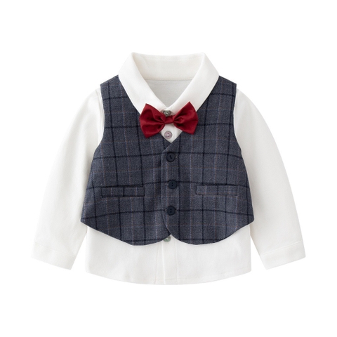 TMT Set công tử kẻ sọc nơ đỏ(80-110)