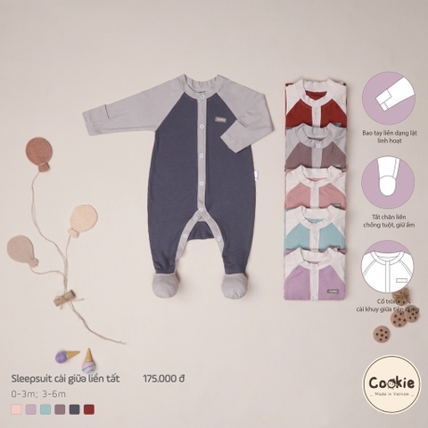 COOKIE Sleepsuit cài giữa liền tất(0-6M)