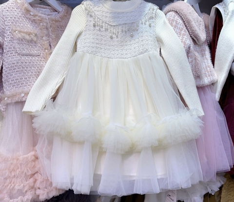 MT Set váy trắng cổ đính ngọc trai(110-150)