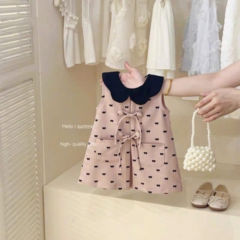 TL - Váy ba lỗ hồng nơ cổ sen(80-130)