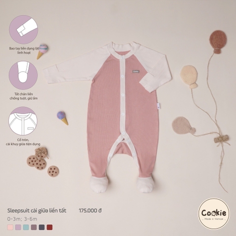 COOKIE Sleepsuit cài giữa liền tất(0-6M)