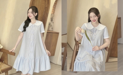 JM - Váy kẻ xanh cổ trắng ren(S-L)