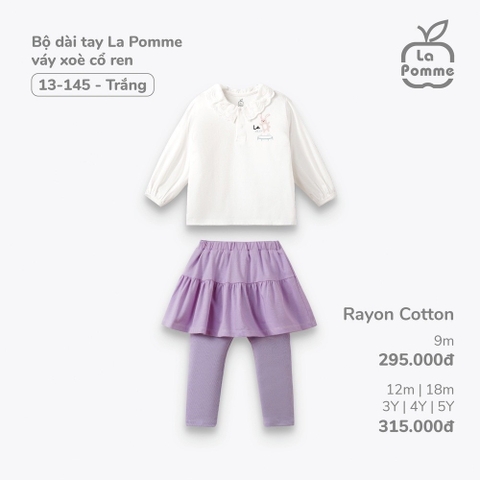 LA POMME - Bộ dài tay váy xoè cổ ren trắng(3-5Y)