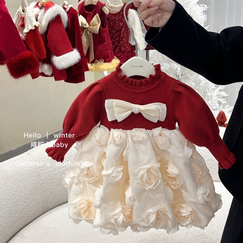 MT Váy đỏ hoa hồng đính nơ(80-120)