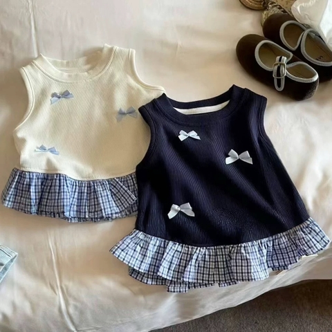 TL - Áo thun đính nơ vạt phối xoè(80-130)