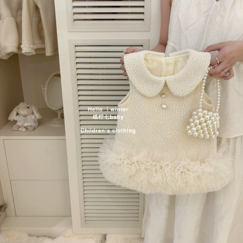 TL - Váy gile dạ kem cổ sen tùng bèo(80-120)