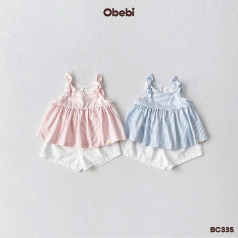 OBEBI - Bộ ba lỗ bé gái kẻ sọc buộc nơ OBEBI (73-120)