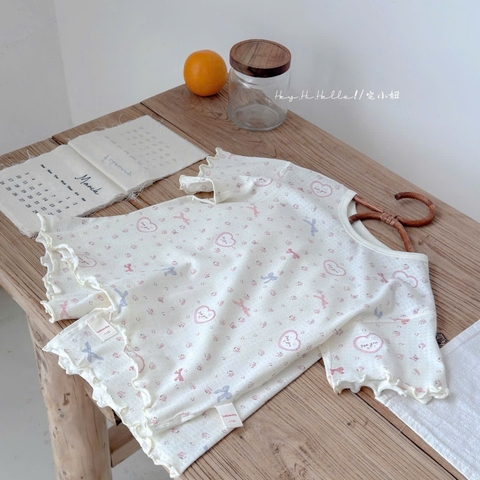 BK - Bộ cộc tay bé gái viền bèo in họa tiết (100-160)