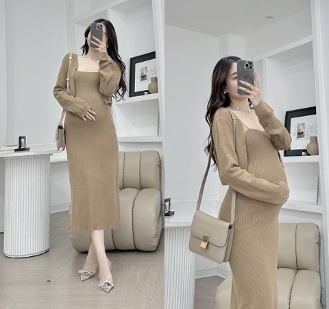 JM Set áo 2 dây+cardigan len(FREESZ 45-70kg)