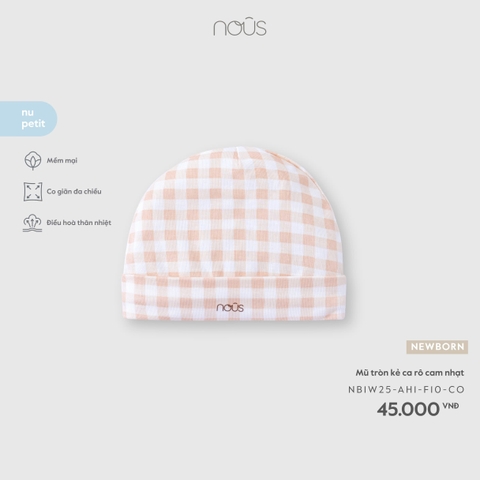 NOUS - Mũ tròn kẻ ca rô cam nhạt NB