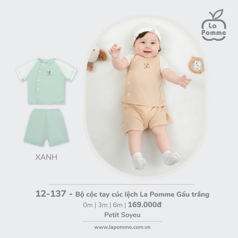 LA POMME - Bộ cộc tay cúc lệch Gấu trắng(0-9M)