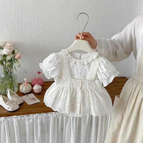 JS - Set body kem hoa nhí kèm yếm váy ren thêu (66-80)