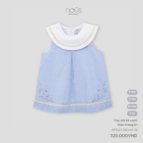 NOUS - Váy dài kẻ xanh thêu trang trí(9M-2Y)