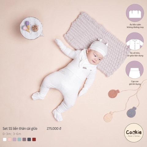 COOKIE Set dài cài giữa liền thân(0-6M)