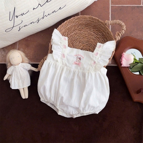 JS - Body trắng tay tiên thêu nơ thỏ hồng(66-80)