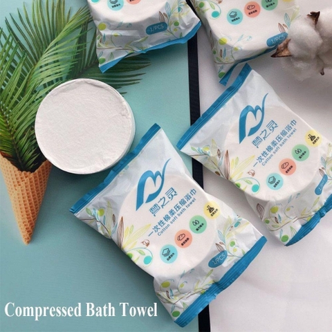 1Y+KHĂN TẮM NÉN DÙNG MỘT LẦN COTTON 70X140CM