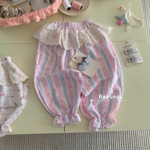 LB - Quần chống muỗi mùa hè kẻ sọc hồng xanh (90-130)