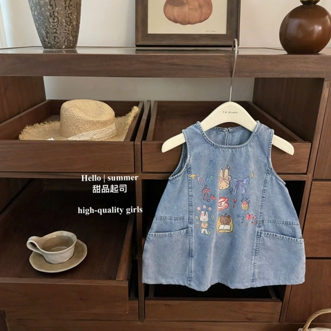 TL - Váy bò sát nách in hoạ tiết thỏ gấu (80-130)