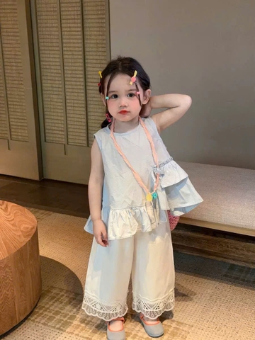 TL - Set áo babydoll mix quần suông trắng (90-140)