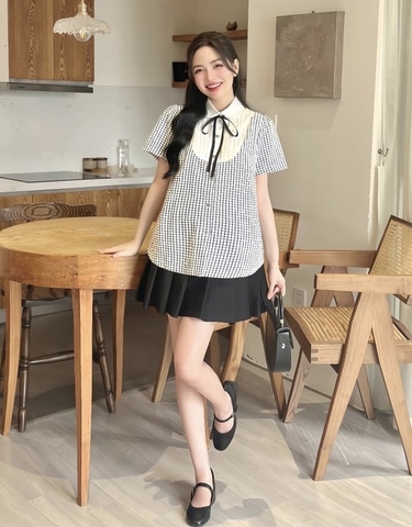 JM - Áo đen cổ phối trắng nơ(M,L)