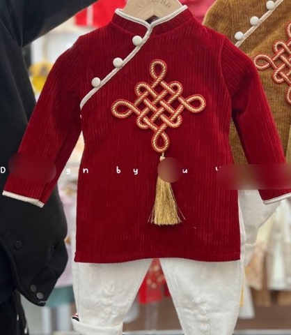 MT - ÁO DÀI NHUNG NAM ĐỎ NGỰC THÊU (SIZE 1)