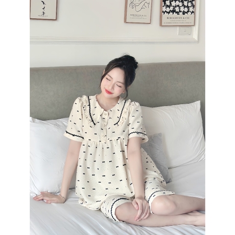 JM - Bộ bầu hoạ tiết nơ đen(M,L)