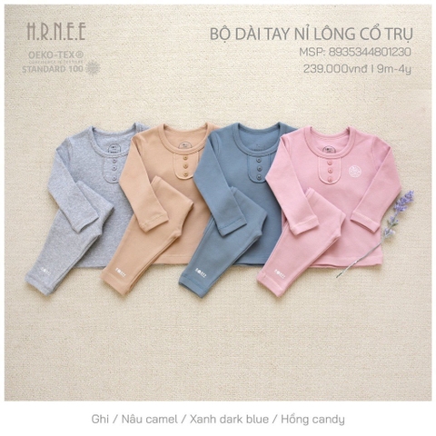 HRNEE Bộ dài tay nỉ lông cổ trụ(6M-4Y)