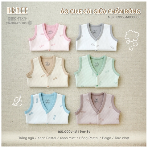 HRNEE Áo Gile cài giữa chần bông(S6-3Y)