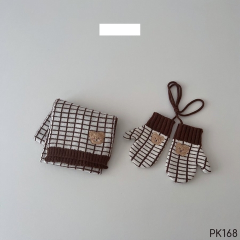 OBB Set khăn len + bao tay ( màu be,kẻ ngang,kẻ ô)