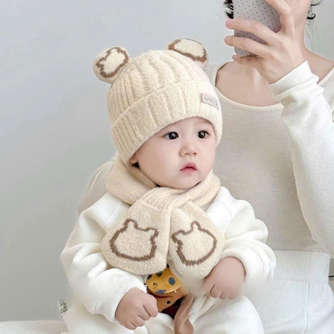 SL - Set khăn mũ len gấu(6M-2Y)
