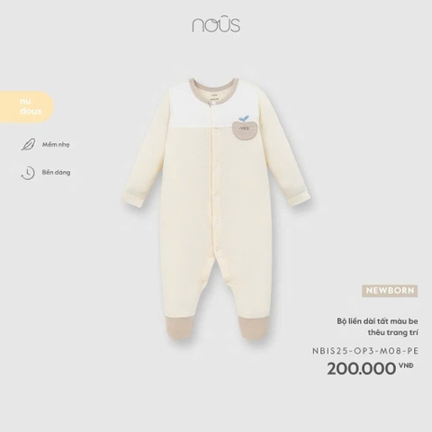 NOUS - Bộ liền dài tất màu be thêu trang trí NB