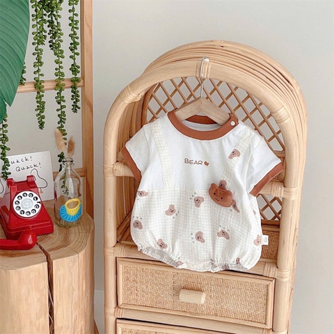 JS - Body cotton trắng viền nâu giả yếm đính gấu(66-80)