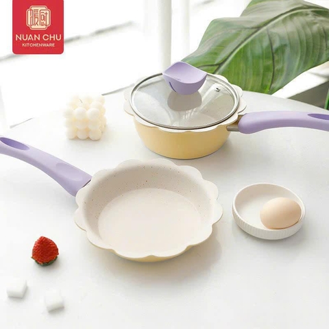 KK - SET NỒI CHẢO ĐÁ HOA KÈM LỒNG HẤP